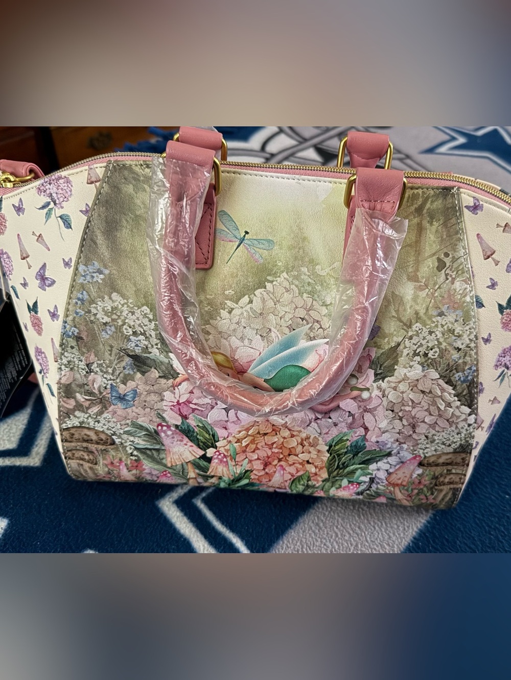 Disney Pink Floral Tinker Bell Satchel with Butterfly Accents - Picture 3 of 6